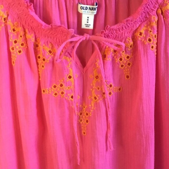 Bright pink wench peasant milkmaid style blouse orange embroidery cottaecore - Picture 4 of 4